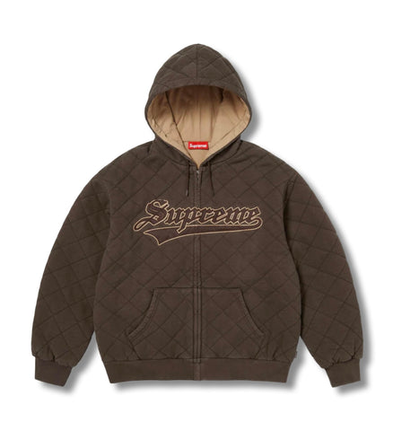 Supreme Quilted Zip Up Hoodie Brown