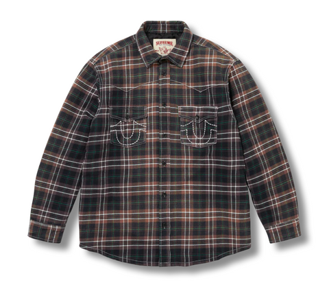 Supreme x True Religion Quilted Lined Plaid Flannel Black