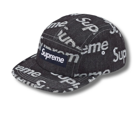 Supreme Jacquard Logos Denim Camp Cap Rigid Indigo
